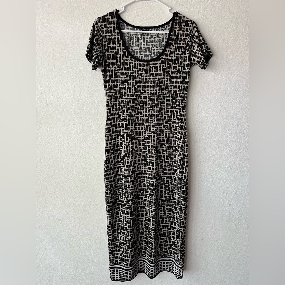 Just Love Black and White Patterned Midi Dress